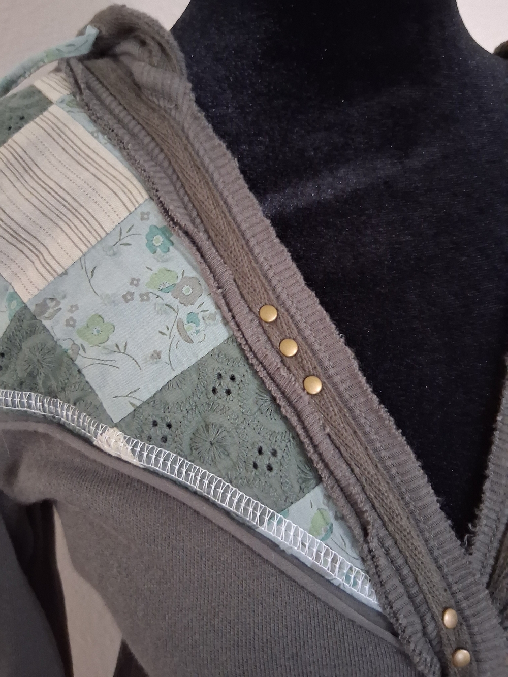 Free People Olive Green Zip Hoodie with Mint Patchwork - Picture 2 of 8